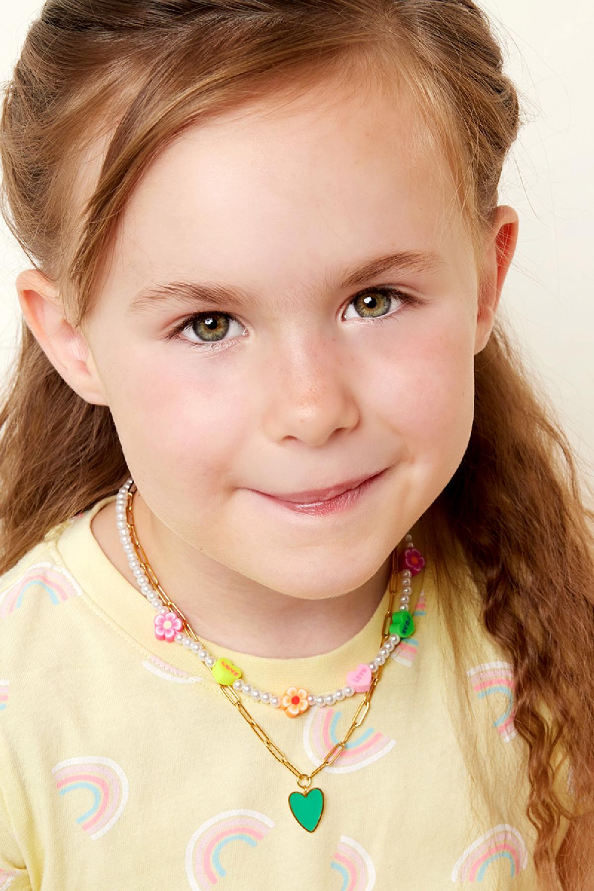 Kinder - Farbige Herzkette Grün & Gold Edelstahl h5 Bild2